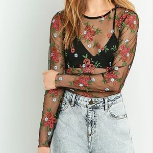 Urban Outfitters Embroidered Mesh Top